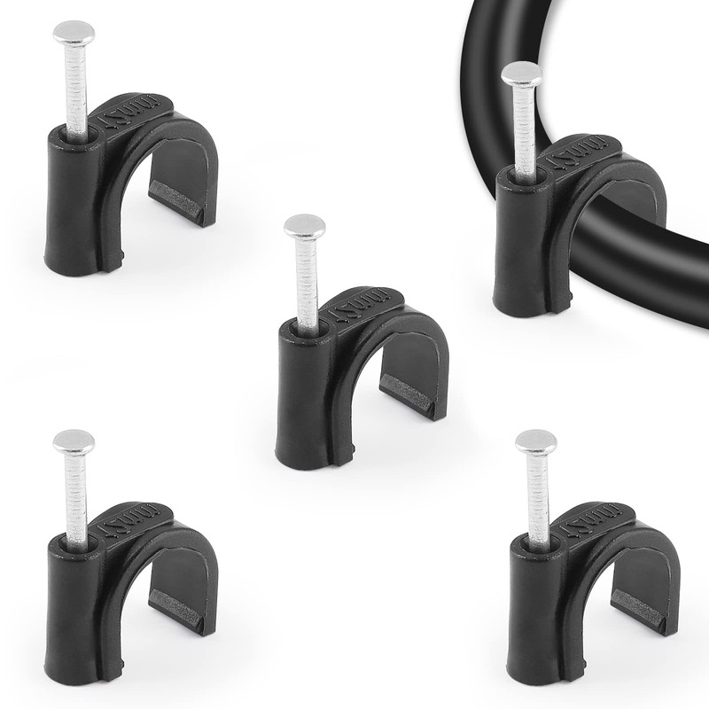 Rierdge 80 Pieces Half Clamps J-Hook with Nail, 12mm Black