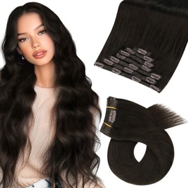Moresoo Clip in Hair Extensions Real Human Hair Brown Hair Extensions Clip in Dark Brown Remy Human Hair 24 inch 7 Pcs/120G #2