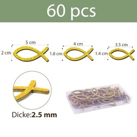 MEJOSER Pack of 60 Wooden Communion Decoration 5/4/3.5 cm with Glitter Confirmation Christening Table Decoration Fish Confetti Wooden Fish Decoration Confetti First Communion Decoration for Boys Girls