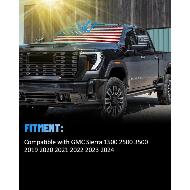 American Flag Car Windshield Sun Shade Compatible with GMC Sierra