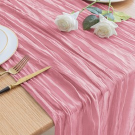 Asee'm Cheesecloth Table Runner 120 Inches Pink Boho Gauze Cheese Cloth Runner 10FT Rustic Sheer Dining Table Runners for Spring Easter Wedding Baby Shower Centerpiece Decoration