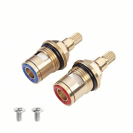2 Pcs Quarter Turn 1/2" Replacement Tap Valves Brass Ceramic Stem Disc Cartridge Faucet Valves Replacement Valve Cartridge Spares for Faucet Metal