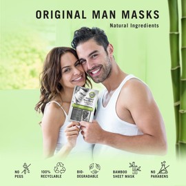 Fuss Free Naturals Sheet Face Mask for Men, Mens Skincare Bamboo Sheet Mask, Cleanse and Detox With Tea Tree + Activated Charcoal, For Clean Shaven Men - Pack of 3 Sachets