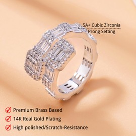 Iced Out Jewelry Baguette Cz Adjustable Heart Ring, All Match Bling Bling Dainty Gold Pinky Ring Party Rose Gold Love Men Women Luxury Jewelry, Brass, Cubic Zirconia