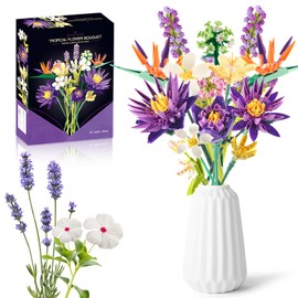 Juego de construcción de ramo de flores, 891 piezas, juego de ramo de flores artificiales, pájaros del paraíso y ramo de lirio de agua, para decoración del hogar, oficina para adultos, regalo para el
