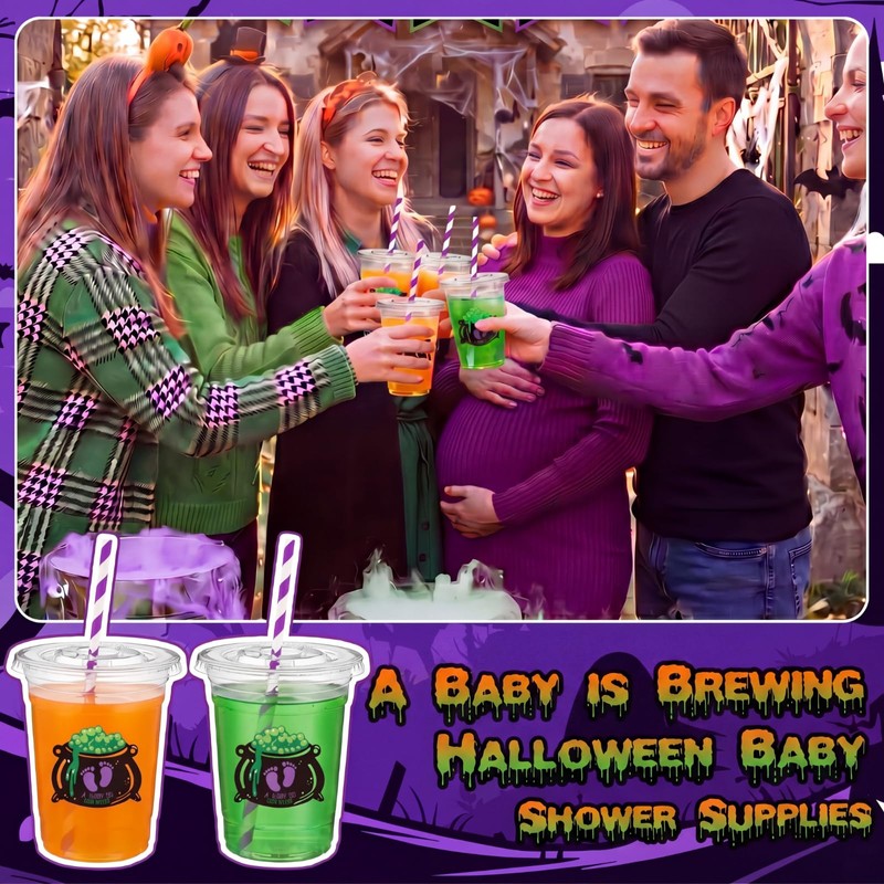 25 Pcs Halloween a Baby Is Brewing Baby Shower Cups