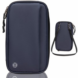 Passport Holder Family Travel Wallet, RFID Blocking Travel Wallet with Wrist/Cross Body Strap Waterproof Portable Travel Essentials Passport Wallet Credit Cards Case with Zipper Pocket (Navy)