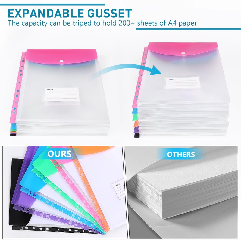 Lychico Plastic Wallets A4 Punched Pockets (12 Pack), 11 Holes