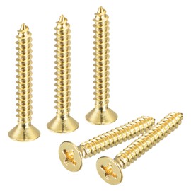 uxcell 20Pcs Brass Wood Screws, M3.5 x 25mm Phillips Flat Head Self Tapping Screw Woodworking Screw for Door Hinges, Wooden Furniture, Home Appliances