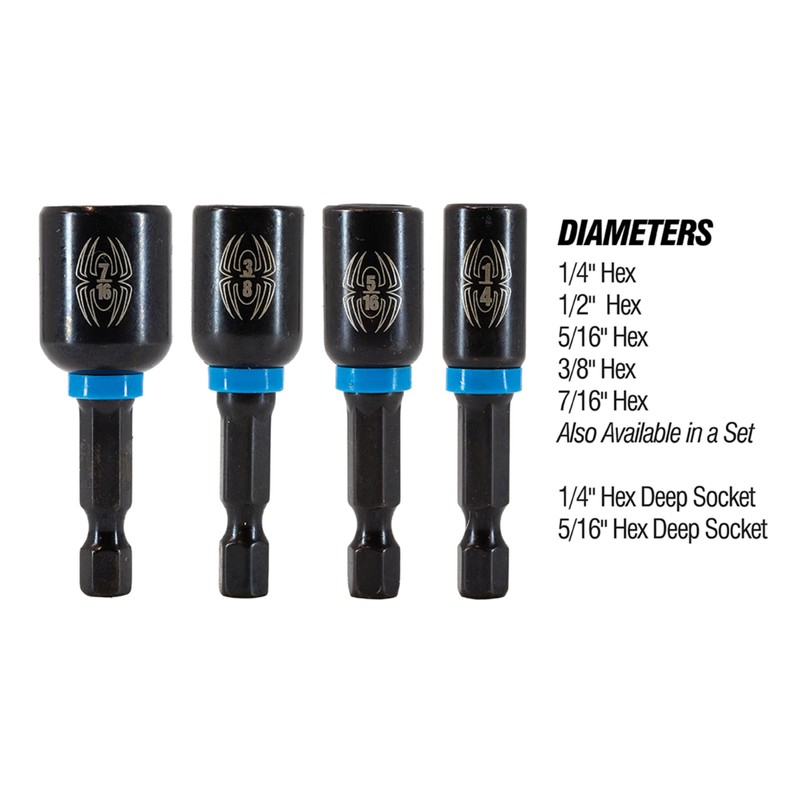 Spyder 4-Piece Magnetic Impact Nut Driver Set (1/4, 5/16, 3/8,