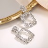 EVER FAITH Rhinestone Rectangle Clip-On Earrings Geometric Statement Drop Earrings