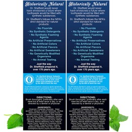 Dr. Sheffield’s Certified Natural Toothpaste (Peppermint) - Great Tasting, Fluoride Free Toothpaste/Freshen Your Breath, Whiten Your Teeth, Reduce Plaque (2-Pack)