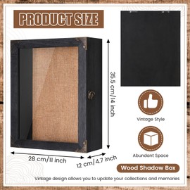 Cinnvoice 11x14 Inch Extra Deep Shadow Box Frame Depth 4.7in Shadow Boxes Display Cases with Cork Board Backing Rustic Burnt Wood Box for Flowers Bouquet Wedding Picture Photo and Keepsake(Black)