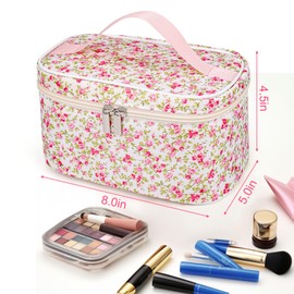 BABORUI Quilted Makeup Bag – Large Travel Cosmetic Bags for Women, Cotton Padded Toiletry Organizer with Compartments – Lightweight & Durable for Travel or Daily Use