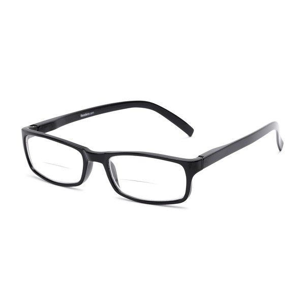 Readers.com Reading Glasses: The Vancouver Bifocal Reader, Plastic Rectangle Style for Men and Women - Black, 1.25