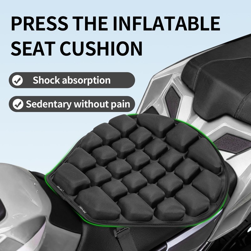 JFT Inflatable Motorcycle Seat Cushion with Built-in Pump, Non-Slip Air