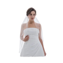 SAMKY 1T 1 Tier Rhinestones Crystal Edge Veil - White Fingertip Length 36" V327