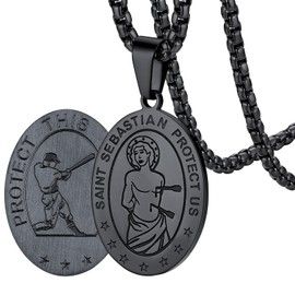 FaithHeart Catholic Saint Sebastian Necklace Old-School Sturdy Saint Chains Jewelry Masculine Christ Protective Talisman for Baseball Sportmen Black