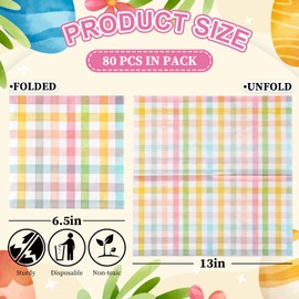 FYSUIMU 80 Pcs Easter Buffalo Plaid Paper Napkins Retro Colorful Checkered Disposable Napkins Pastel Gingham Luncheon Dinner Napkins for Spring Wedding Birthday Party Table Supplies