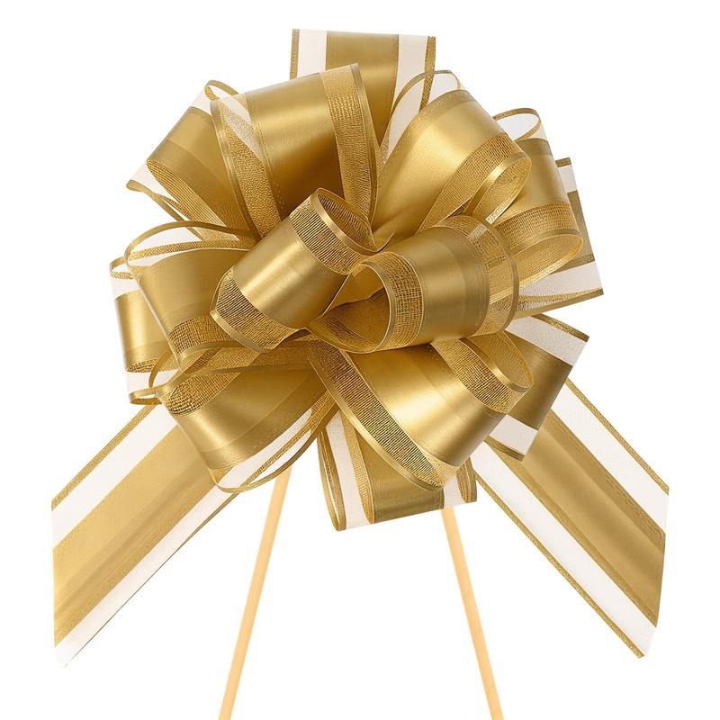 6 Pcs 6 Inch Double-Layered Pull Bows, Organza Ribbon Gold