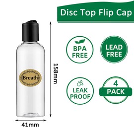 Apstaqeoo 4PCS 150ML Plastic Bottles with Disc Top Flip Cap Empty Squeeze Bottles Clear Refillable Travel Container Dispensing with Funnel & Label for Liquids Lotion Shampoo Toiletries Cosmetic