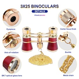 Opera Glasses Binoculars 3 X 25 Compact and Lightweight Optical BK7 Theater Glasses with Chain for Adults Kids Women in Concert Theater Opera