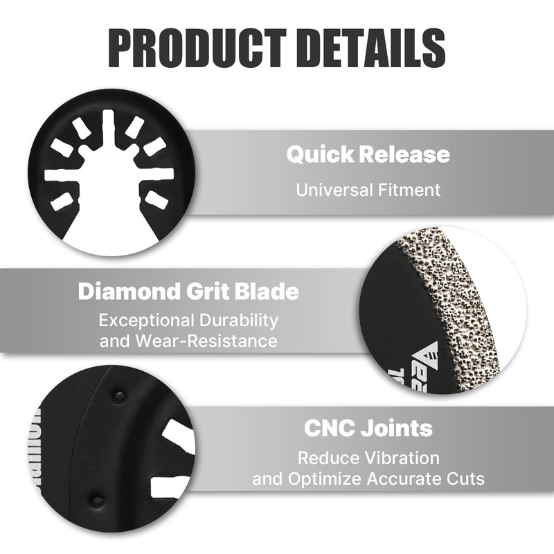 Vearter Diamond Oscillating Saw Blades 4PCS, 3'' Universal Multitool Blades