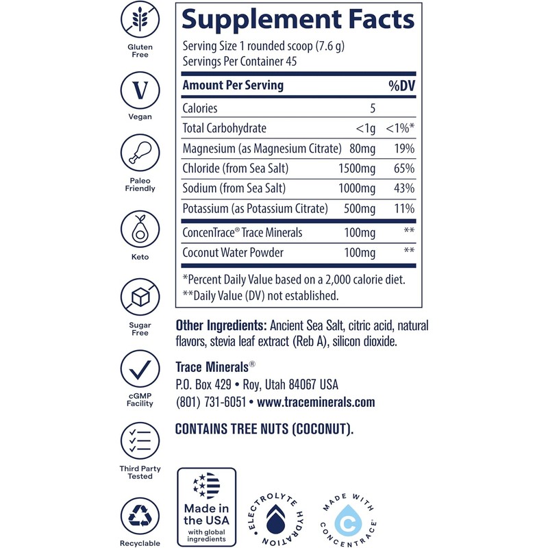 Trace Minerals zerolyte canister electrolitos en polvo 45 servicios sabor