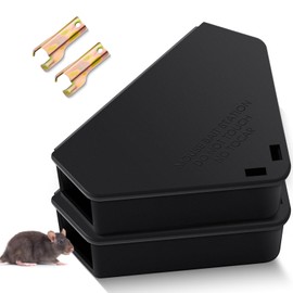 Qualirey 2 Pcs Mice Station with Key Triangle Mouse Station Reusable Rodent Trap Box, Keeps Children and Pets Safe Indoor & Outdoor Suitable for Small Mice (Black)