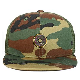 Armycrew Youth Kid's Donut Patch Flat Bill Mesh Back Snapback Trucker Cap - Woodland