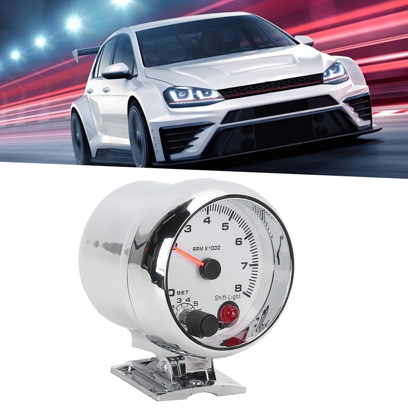 Tbest Tachometer 4 Cylinder Chrome White Switch Light 3.75" 0-8000RPM