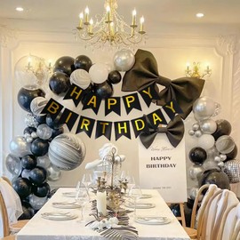 Imtively Happy Birthday Banner,Happy Birthday Decorations Black and Gold Birthday Flag Bunting for Birthday Party Backdrop Decor,Happy Birthday sign Party Supplies for Girls Boys Kids and Women Party Hanging Decor