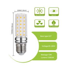 Bogao E26 LED Bulb, 12W Warm White 3000K LED Bulbs, 80-100 Watt Light Bulbs Equivalent, E26 Screw Base,1200 Lumens LED Lights （4 Pack Warm White）