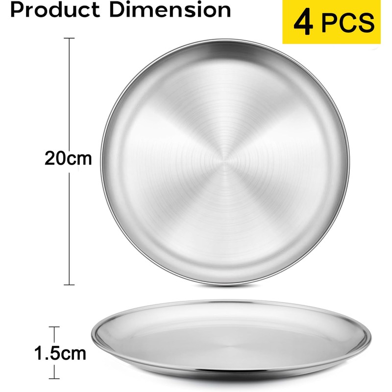 ORFCP 4 Stainless Steel Round Tableware, Stainless Steel Plate Camping,