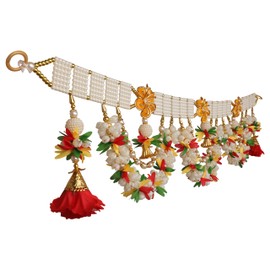 Artificial Fluffy Rose Flowers with White Moti Garlands Door Toran Decorative Door Hanging Bandanwar for Home Entrance for Indian Traditional Festival Decorations (Size: 38 x 7 Inches) (Multicolour)