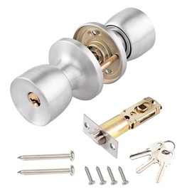 Qrity 1 Pack Door Entrance Knob Sets, Stainless Steel Round Door Knobs with Lock, Passage Door Lock for Bedroom Bathroom Home Office