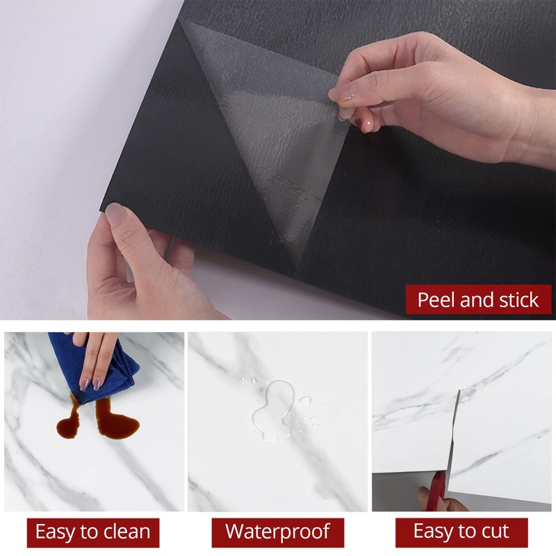 WESTICK White Marble Peel and Stick Floor Tile Bathroom Waterproof