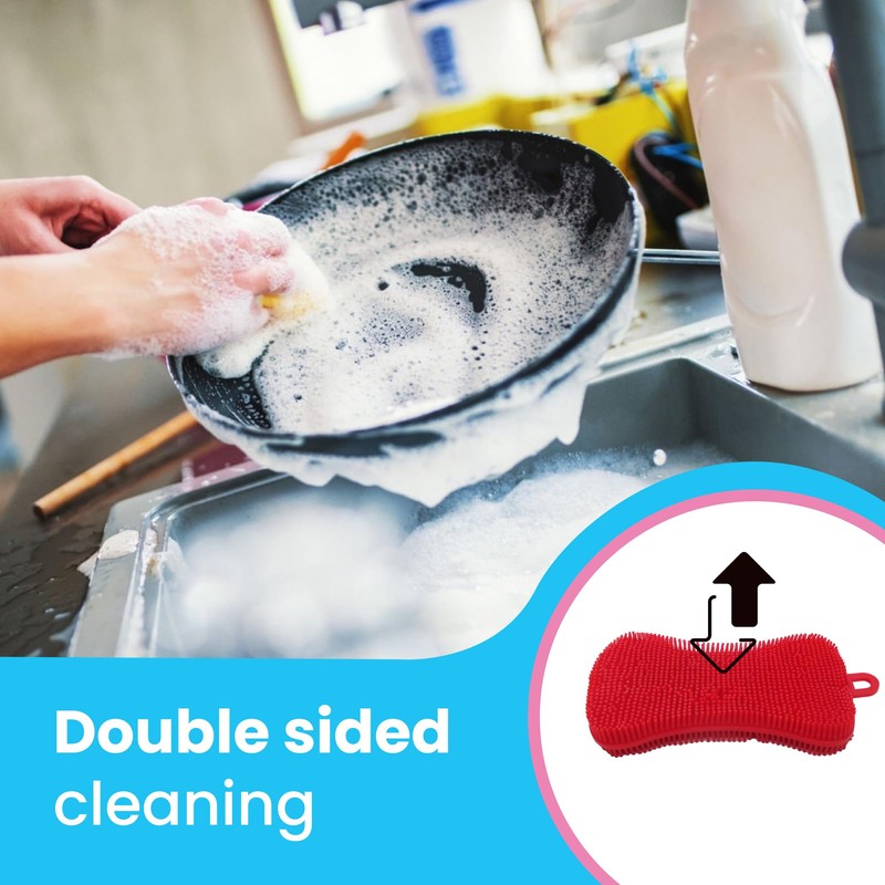 Silicone Dish Sponge - Dishwashing Kitchen Scrubber - Double Sided