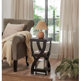 Kings Brand Furniture End Table - 3 Tier Square Table - Ice Blue - Bedside Nightstand with Shelves