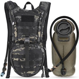 MARCHWAY Tactical Molle Hydration Pack Backpack with 3L TPU Water Bladder, Military Daypack for Cycling, Hiking, Running, Climbing, Hunting, Biking (Black Camo)