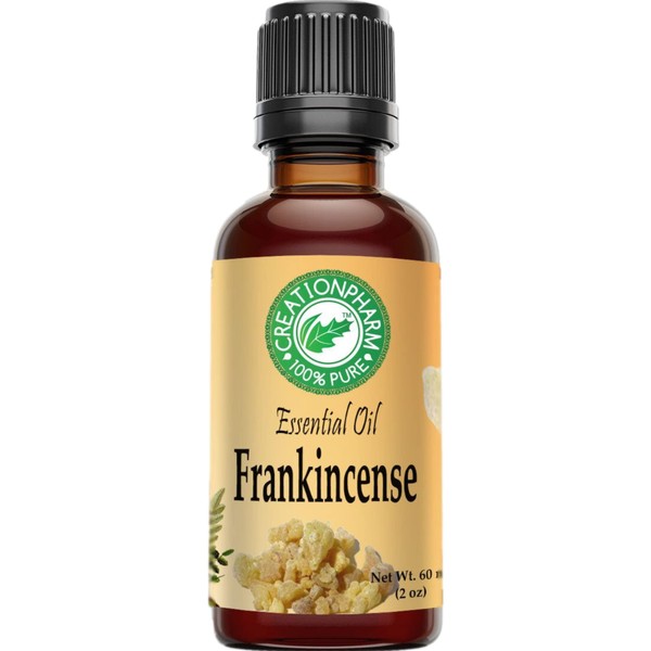 Creation Pharm Frankincense Essential Oil 2 oz Therapeutic Grade 100% Pure Aceite esencial de incienso Premium Olibanum Aromatherapy for Spa Diffuser Office Home Economy Size