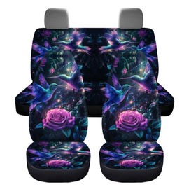 KEIAHUAN Purple Rose Hummingbird Car Seat Covers Full Set Car Front/Rear Seat Cover Universal Size Fit for Truck SUV Sedan Van for Women