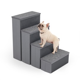 PETSITE 4-Step Dog Stairs, 23 Inch Tall Foldable Pet Stairs for Small and Medium Dogs Cats, with Storage Compartments and Non-Slip Bottom, Adjustable Dog Steps for Bed, Couch, or Sofa