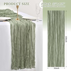20 Pack Sage Green Cheesecloth Table Runner Gauze Table Runner 10FT Long Semi-Sheer Table Runner Rustic or Boho Wedding Table Decor for Wedding Decor Arch Draping Bridal Shower Party Banquet