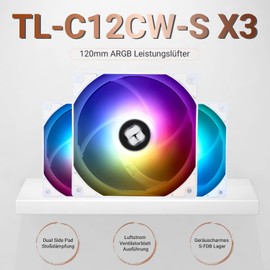 Thermalright TL-C12CW-S CPU Fan 120 mm ARGB Case Fan, 4-Pin PWM Silent Computer Fan with S-FDB Bearing Included, Up to 1500RPM Fan (Pack of 3)