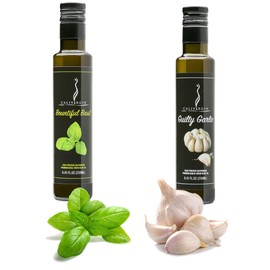 Calivirgin Bountiful Basil & Guilty Garlic Flavor-Crushed Olive Oils - 100% Natural Fresh Flavor, No Additives or Preservatives - Organically and Sustainably Grown in California (8.45 Fl.Oz. Each)