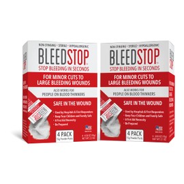 BleedStop™ First Aid Powder for Blood Clotting, Trauma Kit, Blood Thinner Patients, Camping Safety, and Survival Equipment for Moderate to Severe Bleeding Wounds or Nosebleeds (Double 4 Pack 15g)