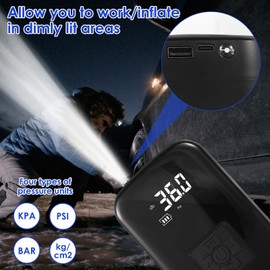 Abizarch Tire Inflator Portable Air Compressor Rechargeable Car Tyre Air Inflator Pump with LED Light 150PSI Digital Tyre Inflator with LED Display 4 Preset Inflation Mode Car Air Pump for Car Motorcy