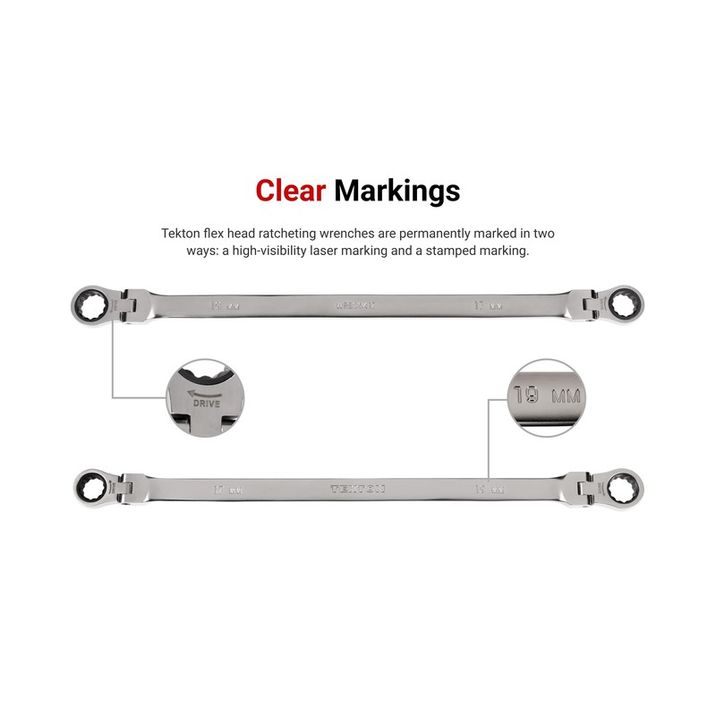 TEKTON 3/8 x 7/16 Inch Long Flex 12-Point Ratcheting Box