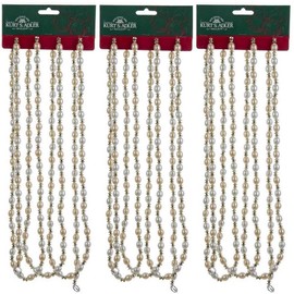 Kurt Adler (3 Gold & Ivory Christmas Beaded Garland Sets, 9 Feet Lengths